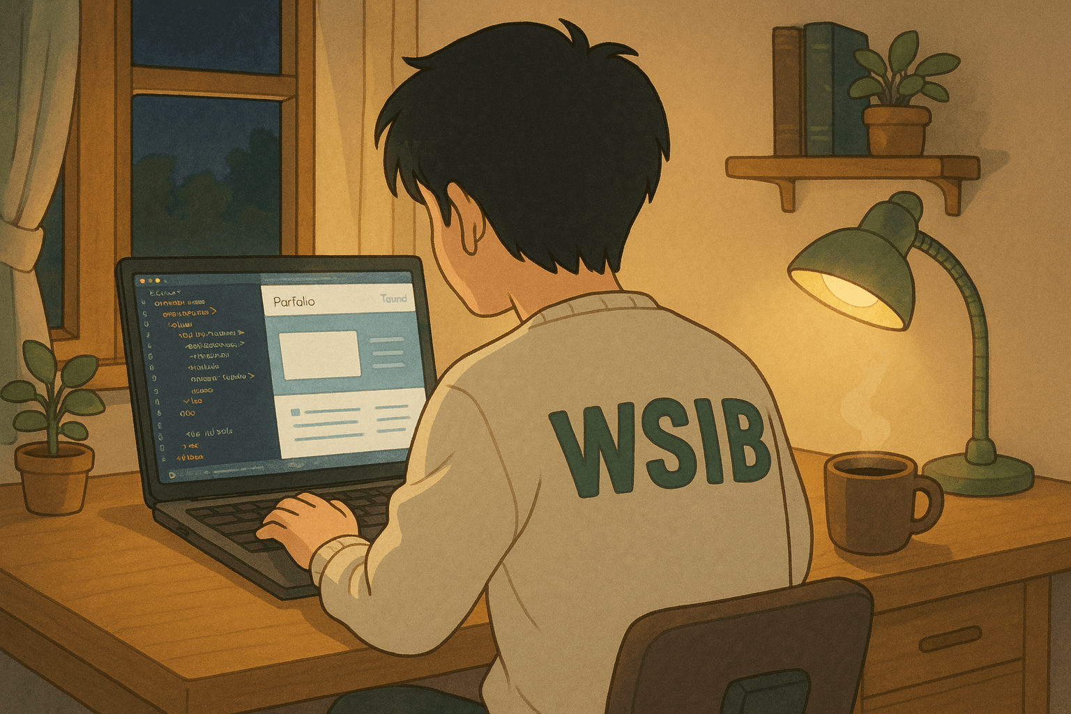 Ghibli Image of Sung Coding Wearing WSIB Sweater